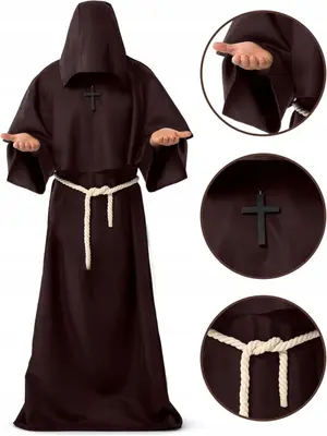 Kostium mnicha średniowieczny mnich szata kapłana halloween brązowa M